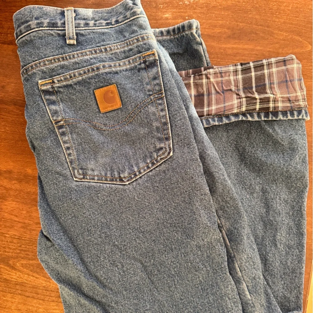 Carhartt Mens Flannel Lined Blue Jeans - Picture 1 of 4